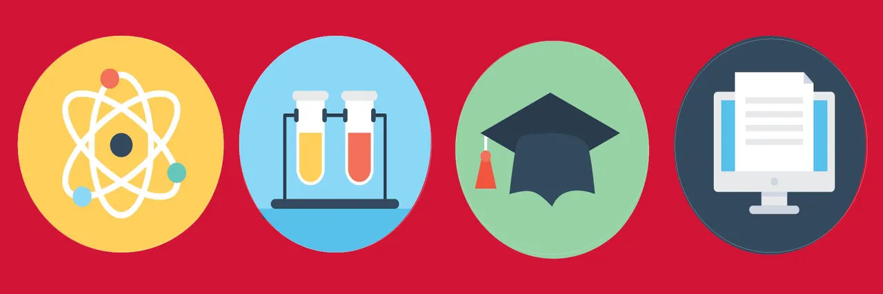 Red background with four icons representing each of the Academic Pathways Program track.