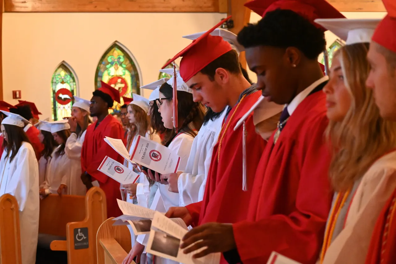 Graduating seniors in their caps and gowns during the Baccalaureate service.