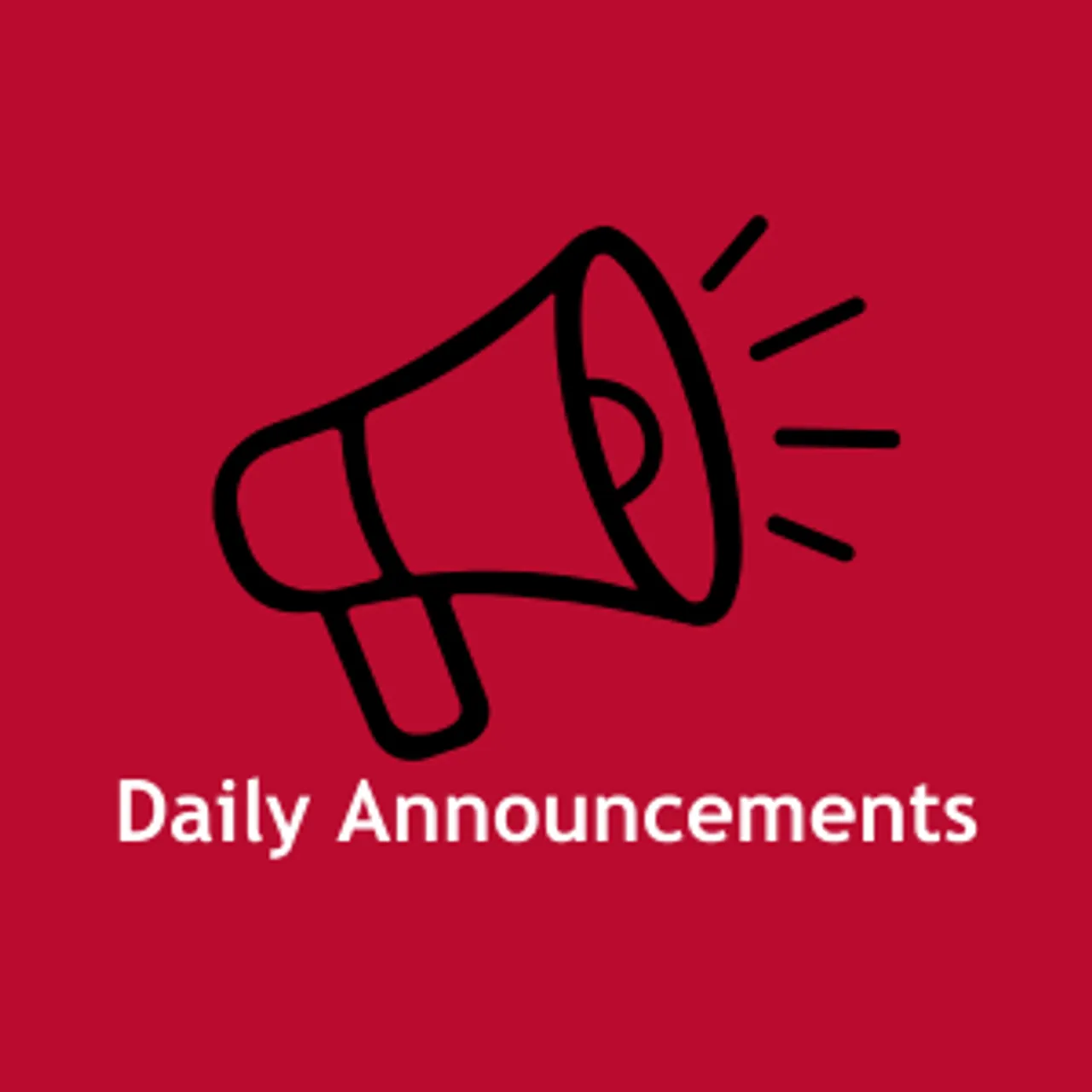 Red background with white text "Daily Announcements" and black megaphone graphic