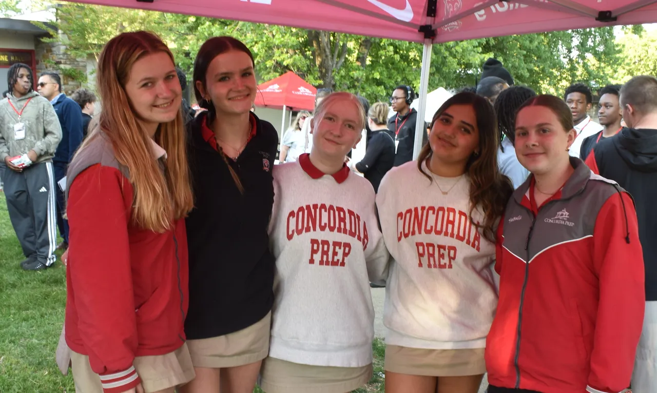 A group of Concordia Prep students smiling for the camera.