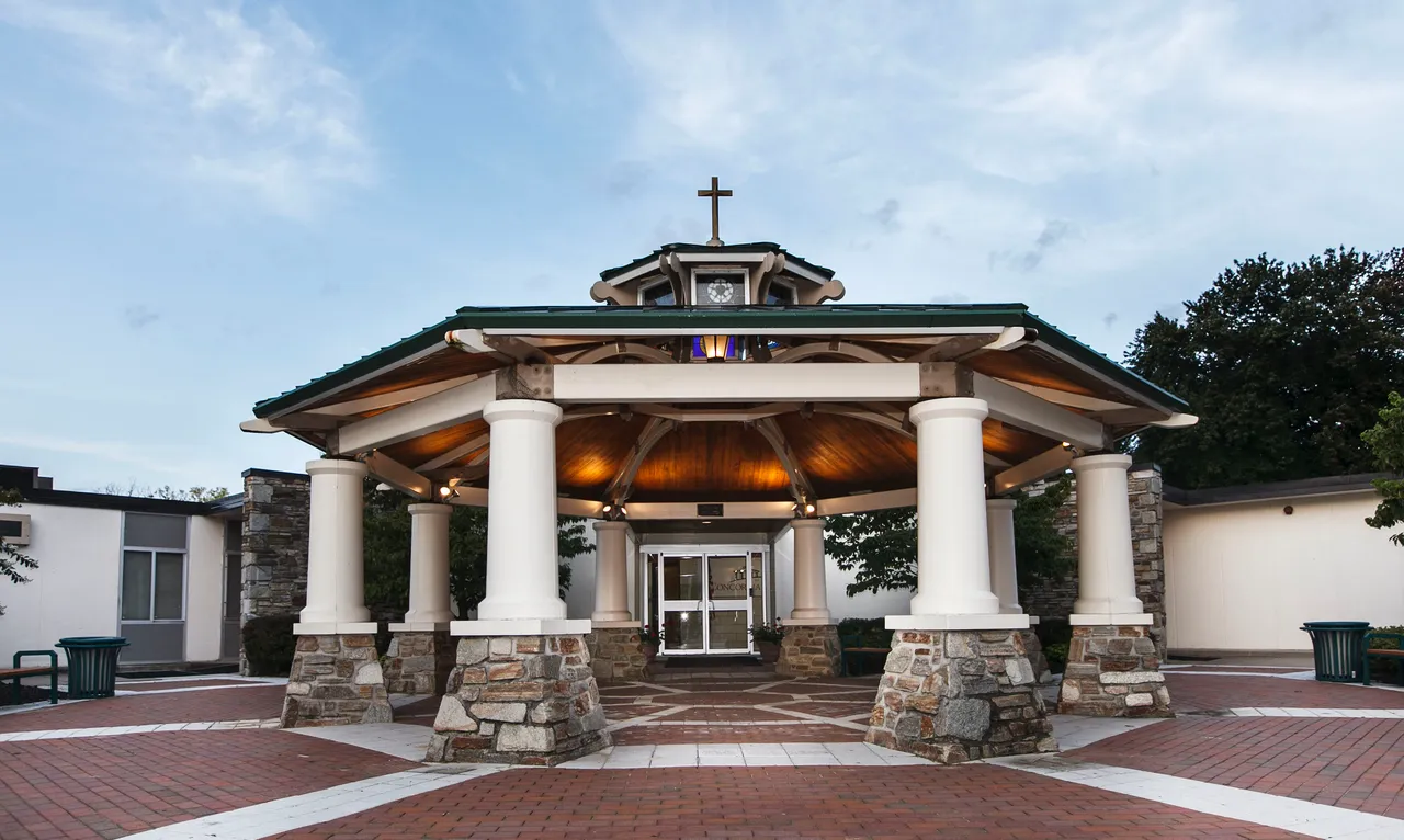 The gazebo out front of Hofmeister Hall