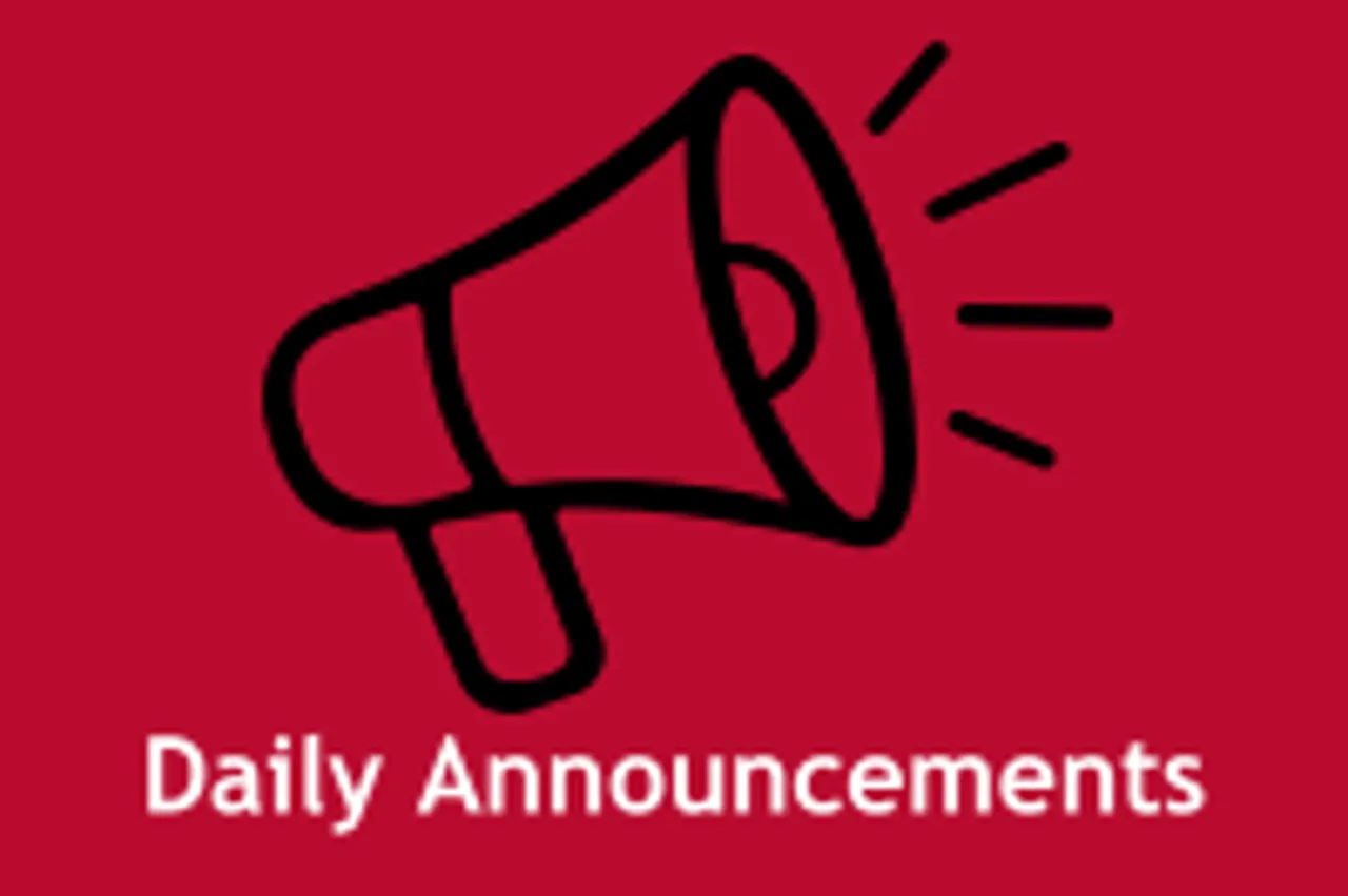 Red background with white text "Daily Announcements" and black megaphone graphic