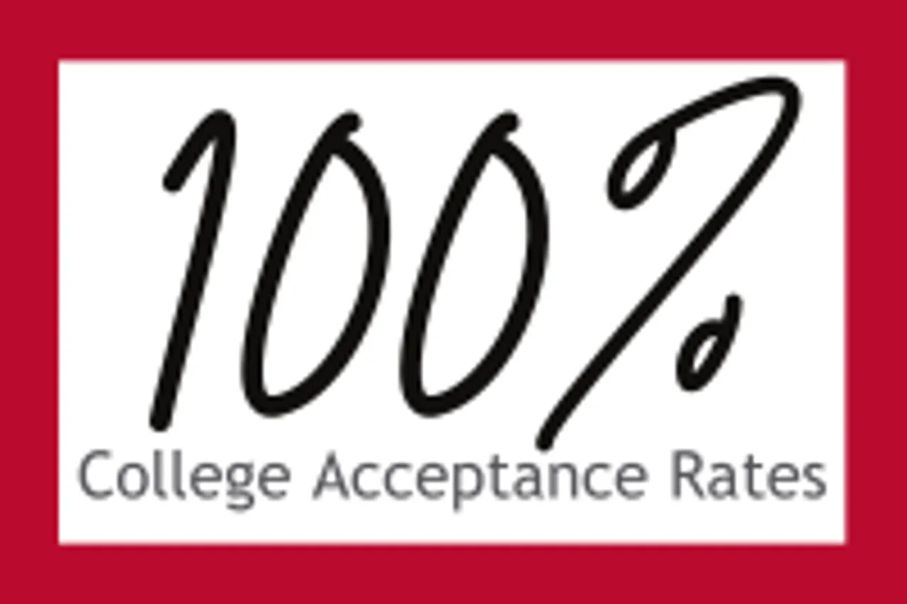 100% College Acceptance Rates [text in black with red border]