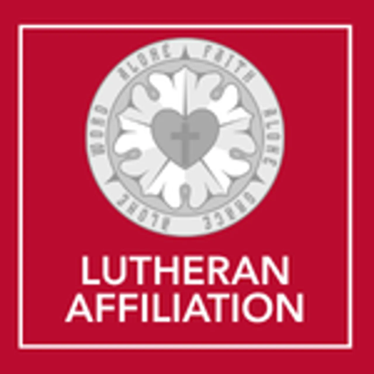 Lutheran Affiliation [text in white with red background and white border]