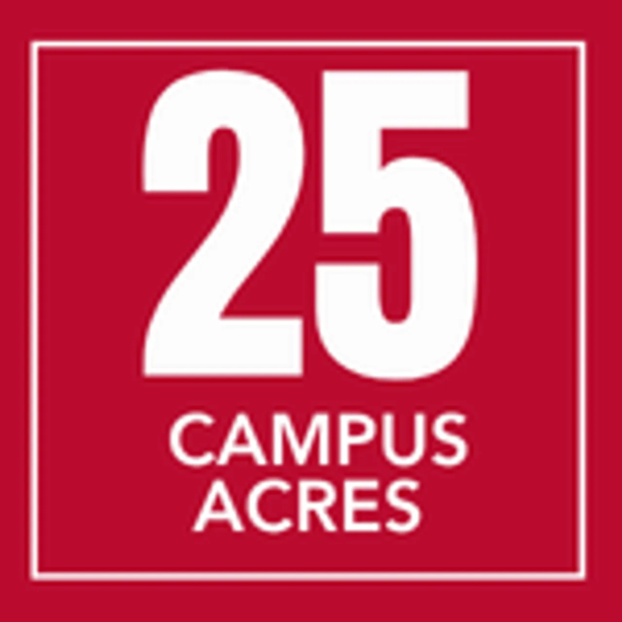 25 CAMPUS ACRES [text in white with red background and white border]