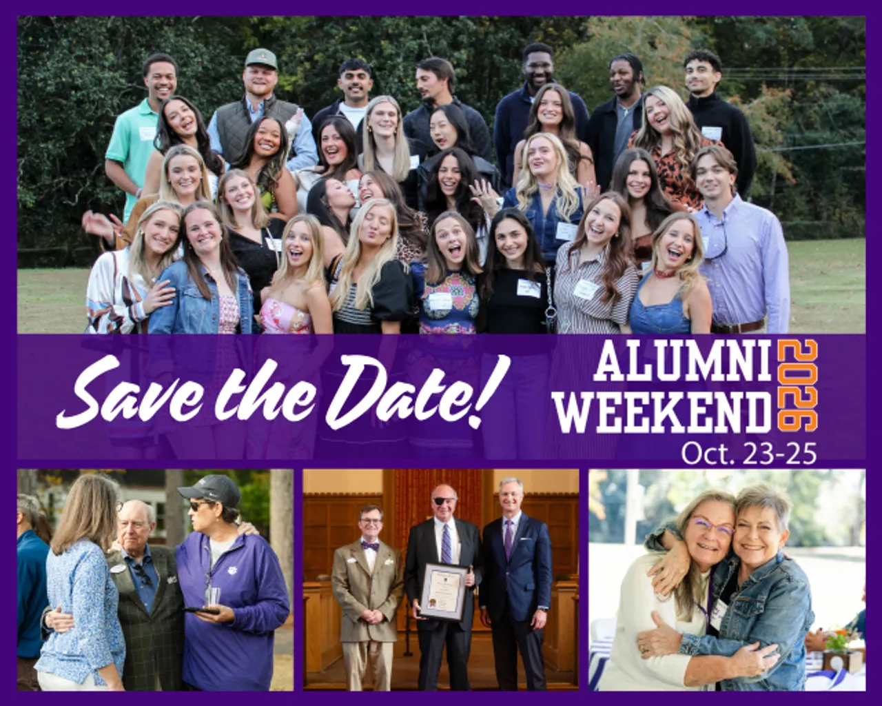Graphic for Darlington School Alumni Weekend 2026 featuring alumni photos and event dates, Oct. 23–25.