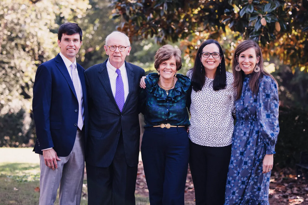 Darlington School Distinguished Alumnus Frank Stegall pictured with his family outdoors.