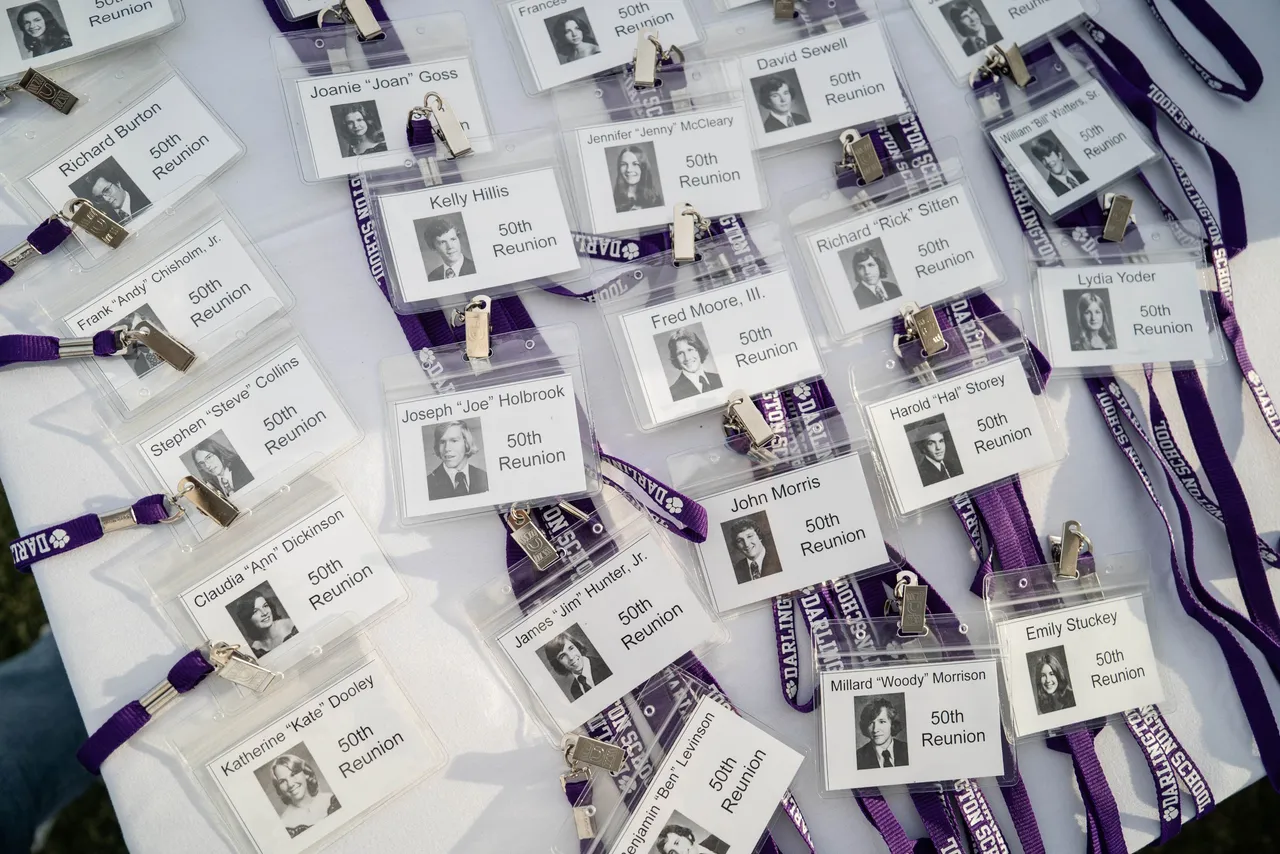 Name tags and lanyards prepared for a Darlington School 50th class reunion.