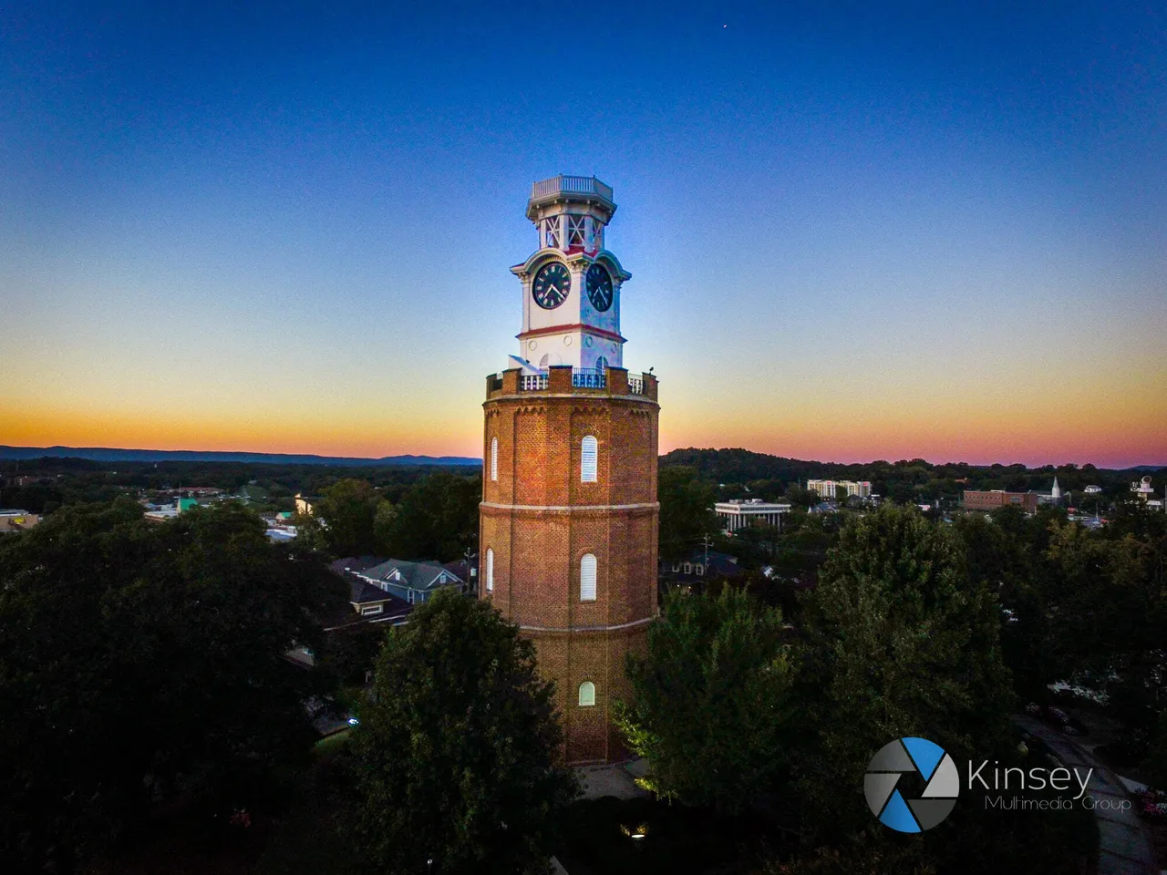 Aerial view of the Clocktower in Downtown Rome, GA