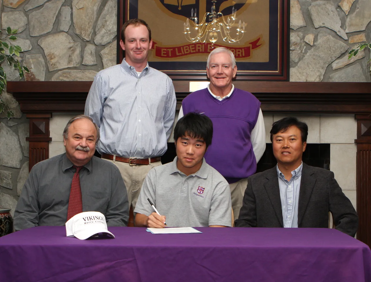 Left to Right (top) Berry Golf Coach Brian Farrer, Darlington Athletic Director Jerry Sharp, (bottom) Darlington Golf coach Raymond Murray, Tim Kim and father Jack Kim. - RuthAnne Anderson RNT
