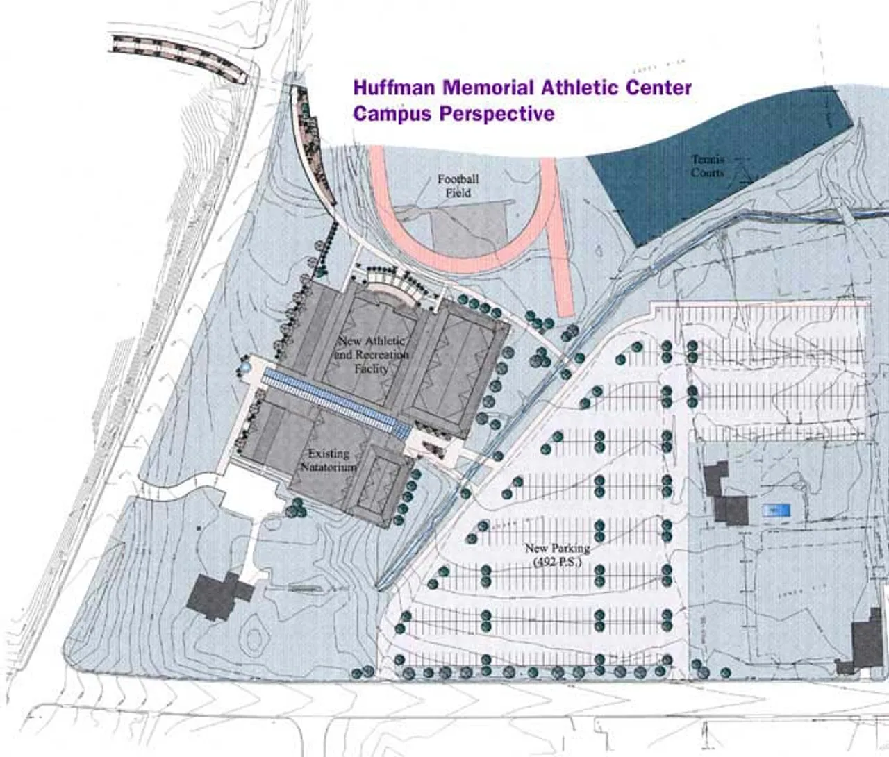 Plans of the Huffman Memorial Athletic Center were prepared by Hastings & Chivetta of St. Louis.