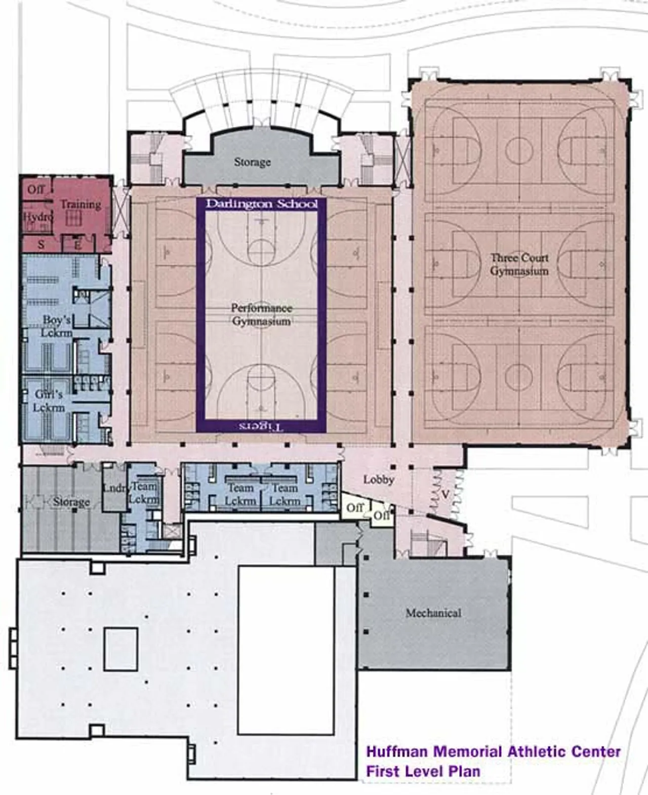 Plans of the Huffman Memorial Athletic Center were prepared by Hastings & Chivetta of St. Louis.