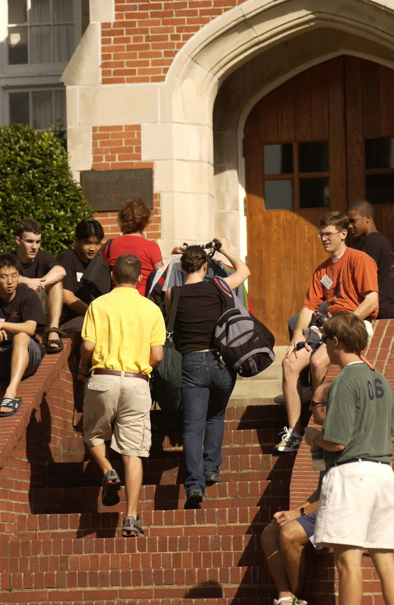 Prefects help returning students move back into the houses.