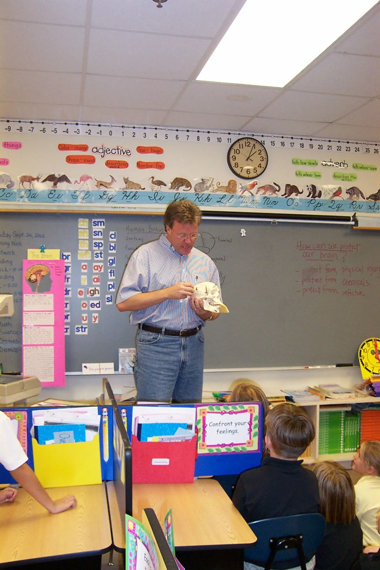 Dr. Zachary Martin, father of Shelby Marie Martin, second grade, visited the Lower School campus to share his knowledge of the brain during a study of nutrition and the functions and care of the brain.