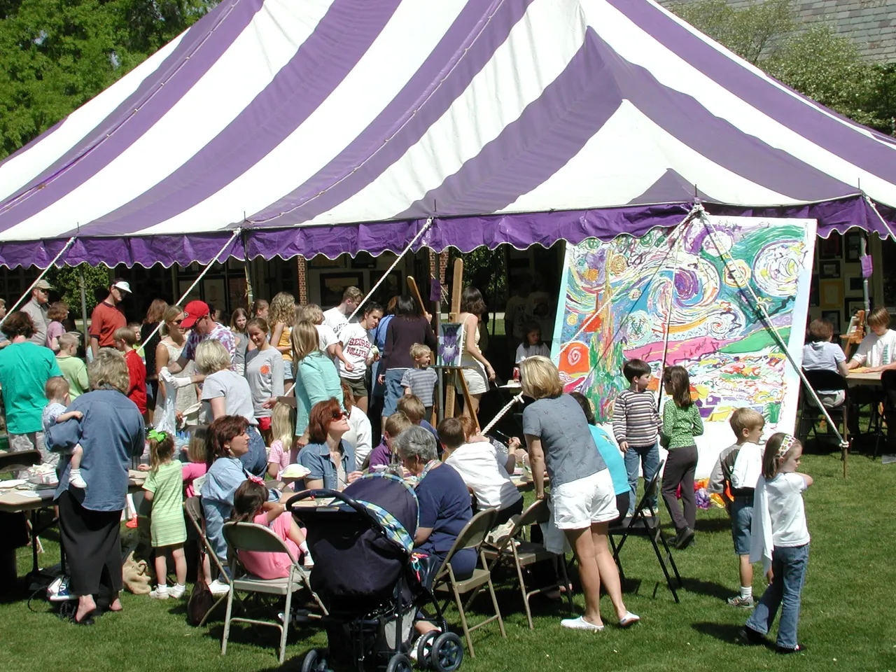Like baseball and peanuts, popcorn and movies, or evergreens and Christmas ---art enthusiasts have come to expect the purple and white striped tent as a sign of the annual Fine Arts Festival.