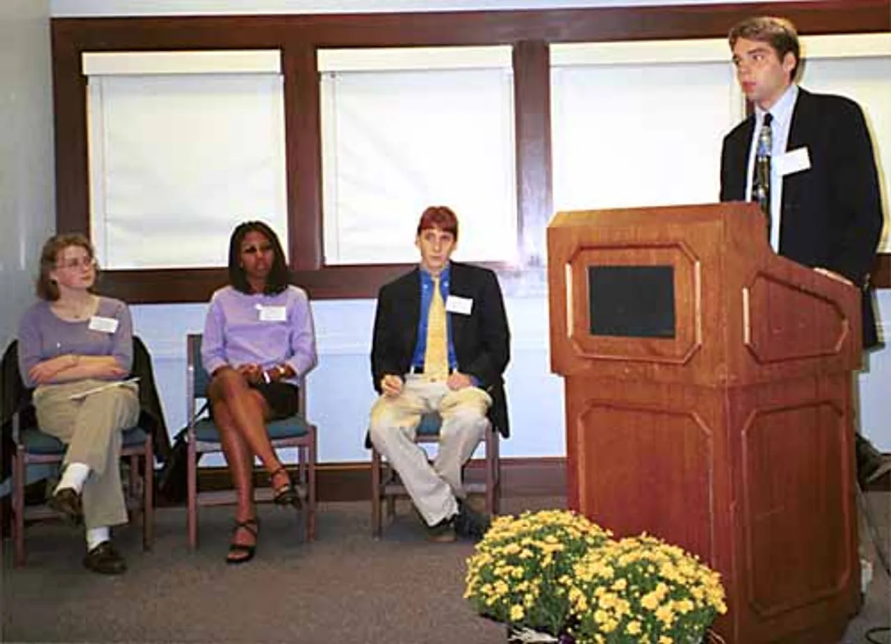 Prefects discussed their outlooks and responsibilities in the life of the School. Sophomore Whit Remer explains his role as Barnes House religious life prefect to parents and peer prefects including seniors Morgan McCrary, Acquania Gibbs, and Matt Johnson.
