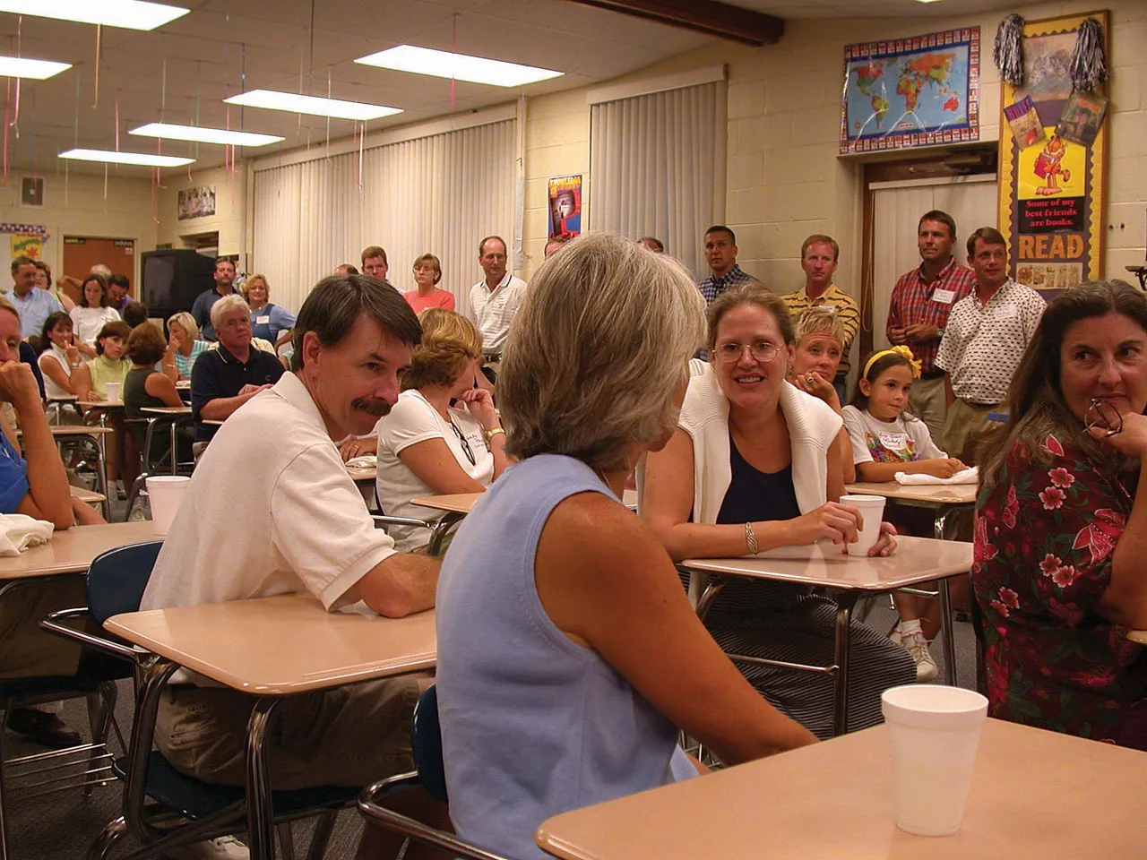 After dinner, parents attended a welcome meeting inside the school.