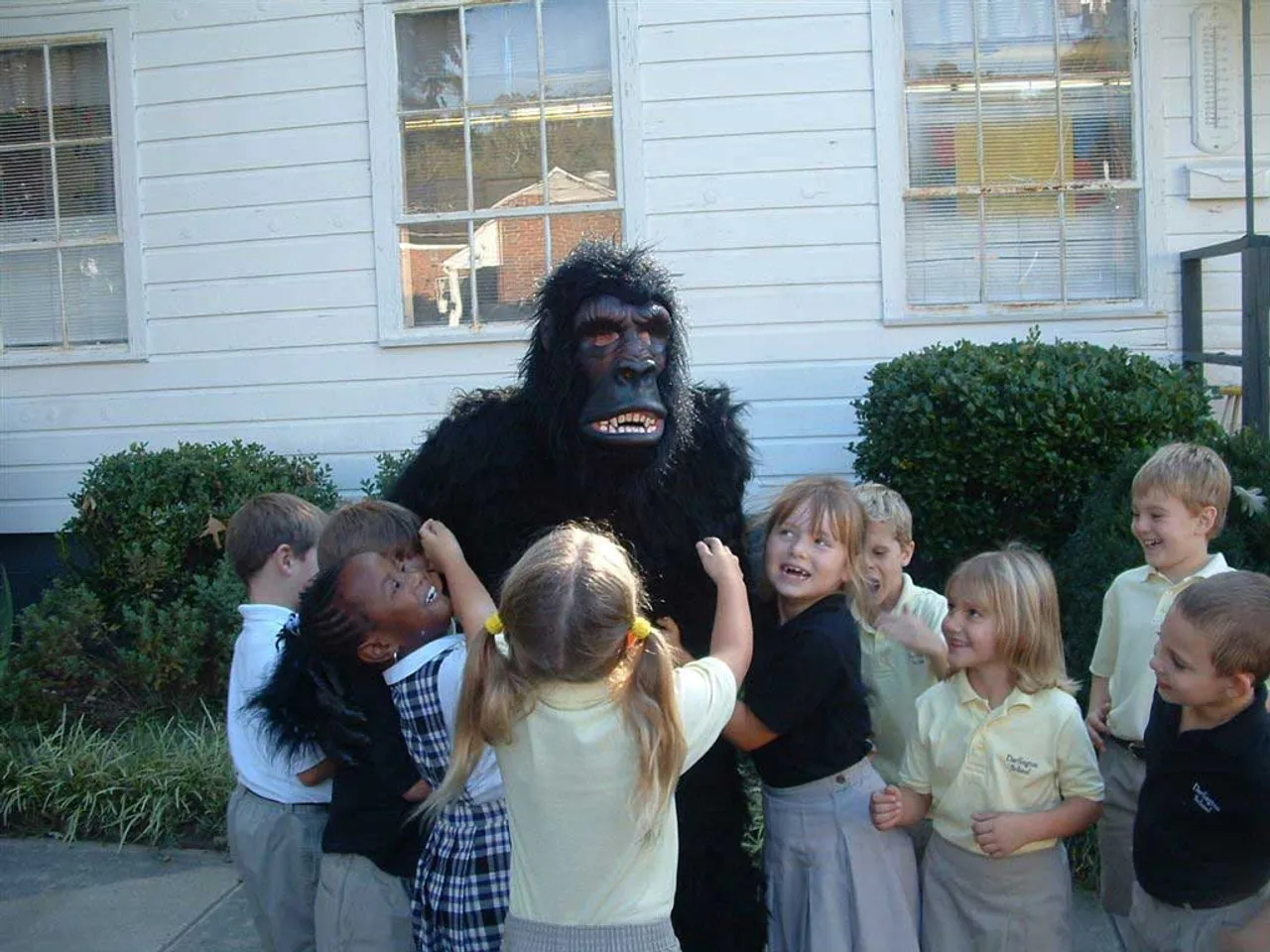 Lower School students enjoy seeing Principal Mark Tayloe dressed as a gorilla.