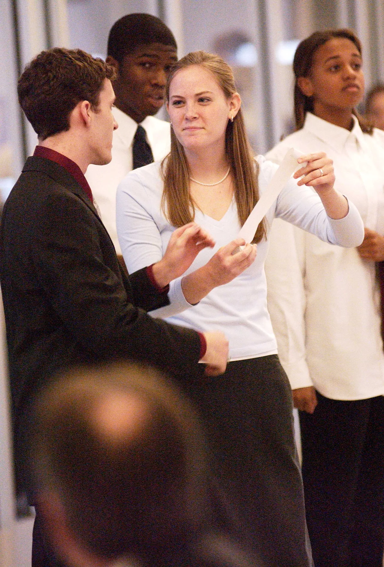 The Darlington Players perform a number from the upcoming spring play, <i>Cinderella</i>, for Career Day speakers and guests during lunch.