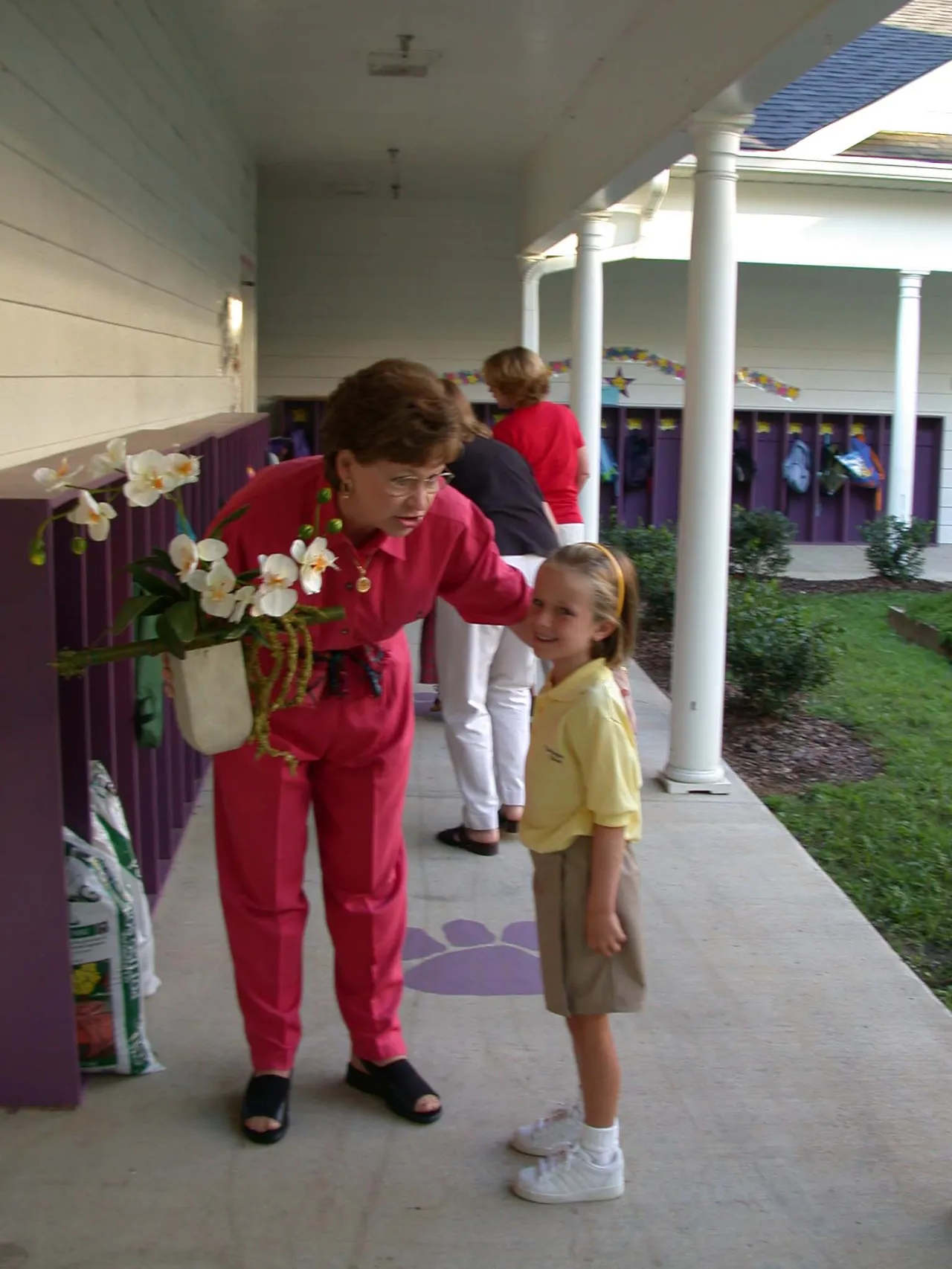 Sharing flowers and a litle pat:what better way to begin the school year?