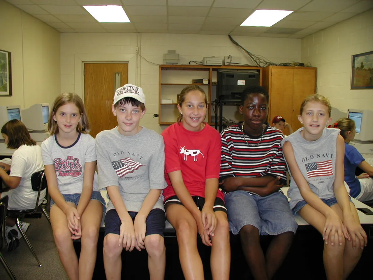 Students show their patriotism with financial support and by wearing the country's colors during a Stucco Day to benefit the American Red Cross and the victims of the attack on America.
