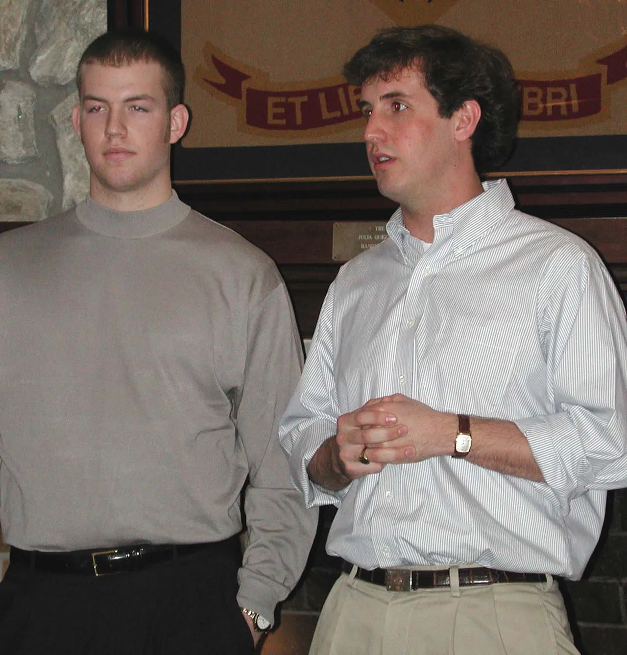 Kent Harrison, freshman, State University of West Georgia, and John Scott Husser, junior, University of Georgia, share advice about choosing a college with parents and students attending Winter Parents Weekend.