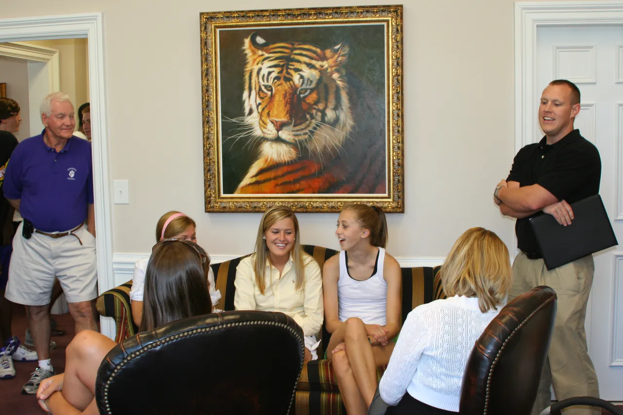 Lady Tigers players met with Coach Hembree May 21 in Mr. Whitworth's office.