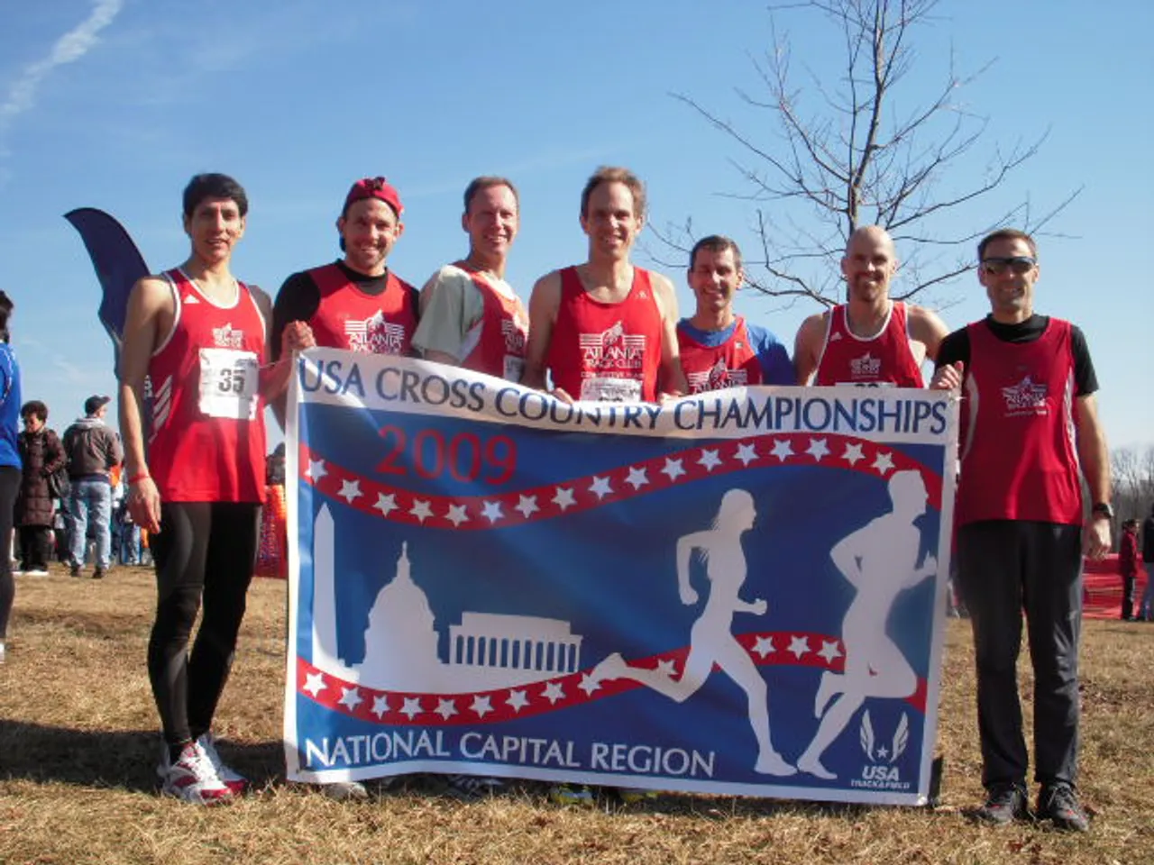 Atlanta Track Club's master's cross country team: Valentin Alvarez, Ken Wempe, John Tuttle, Kristian Blaich, Tim Ensign, Michael Strickland and David Matherne.