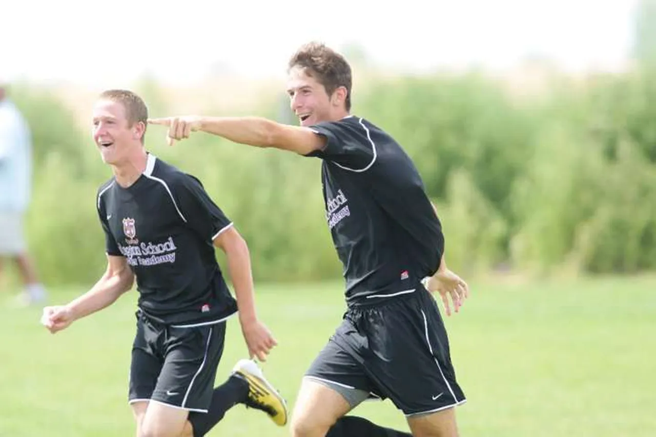 Myles Englis celebrating his second goal, which was a tremendous strike from 20 yards.