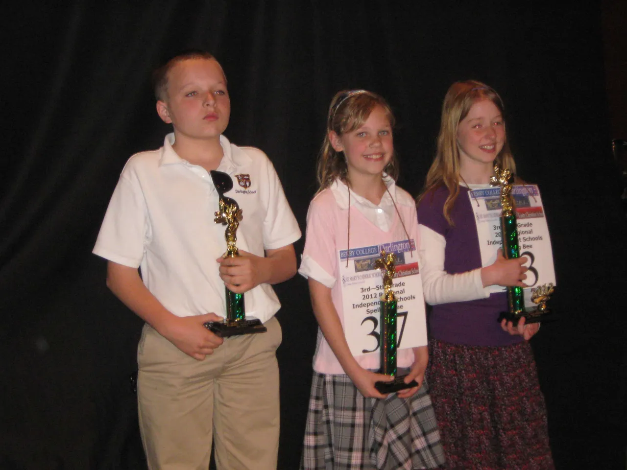 Darlington's Andy Brunt (left) takes third at the Independent Elementary Spelling Bee.