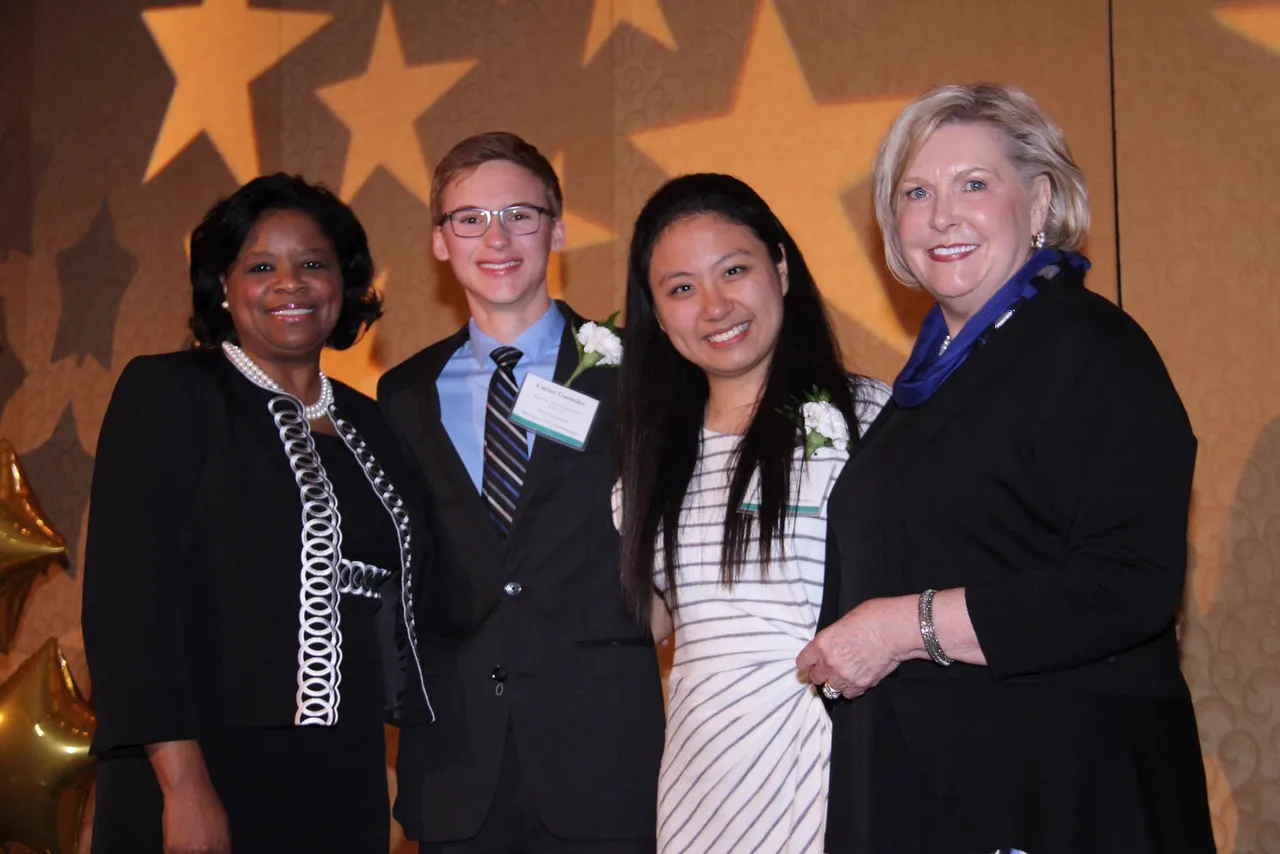 Left to right: Shan Cooper (vice president & general manager, Lockheed Martin Aeronautics), Carter Guensler (Georgia STAR Student, Grady High School), Ha Dang (1st runner-up STAR Student, Darlington School), Dr. Allene Magill (PAGE executive director)