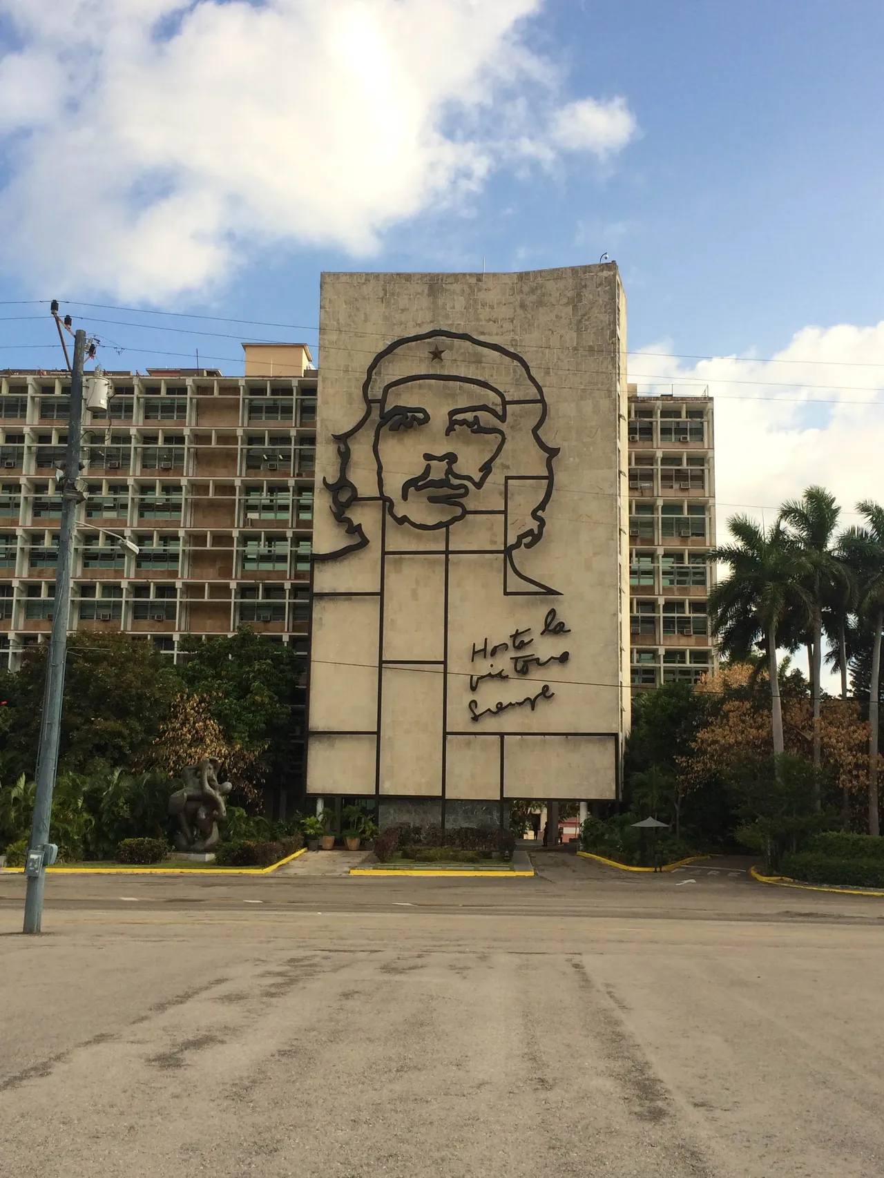A cast-iron frame of Che Guevara's face on the side of a government building in downtown Havana's Revolution Square.