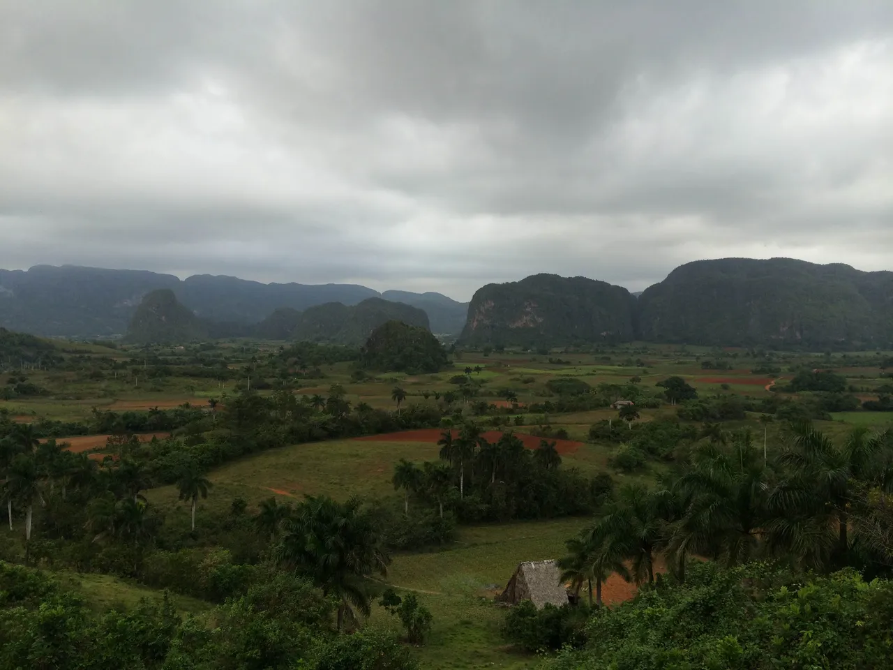 A view of the Viñales Valley at dusk from my hotel room