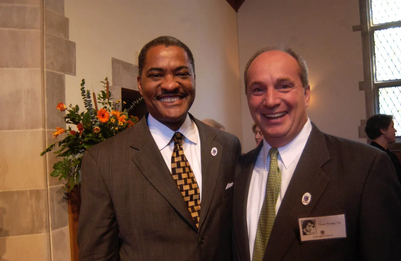 Dr. Elson Floyd ('74) pictured with his classmate and former roommate Thom Young ('74) in 2004.