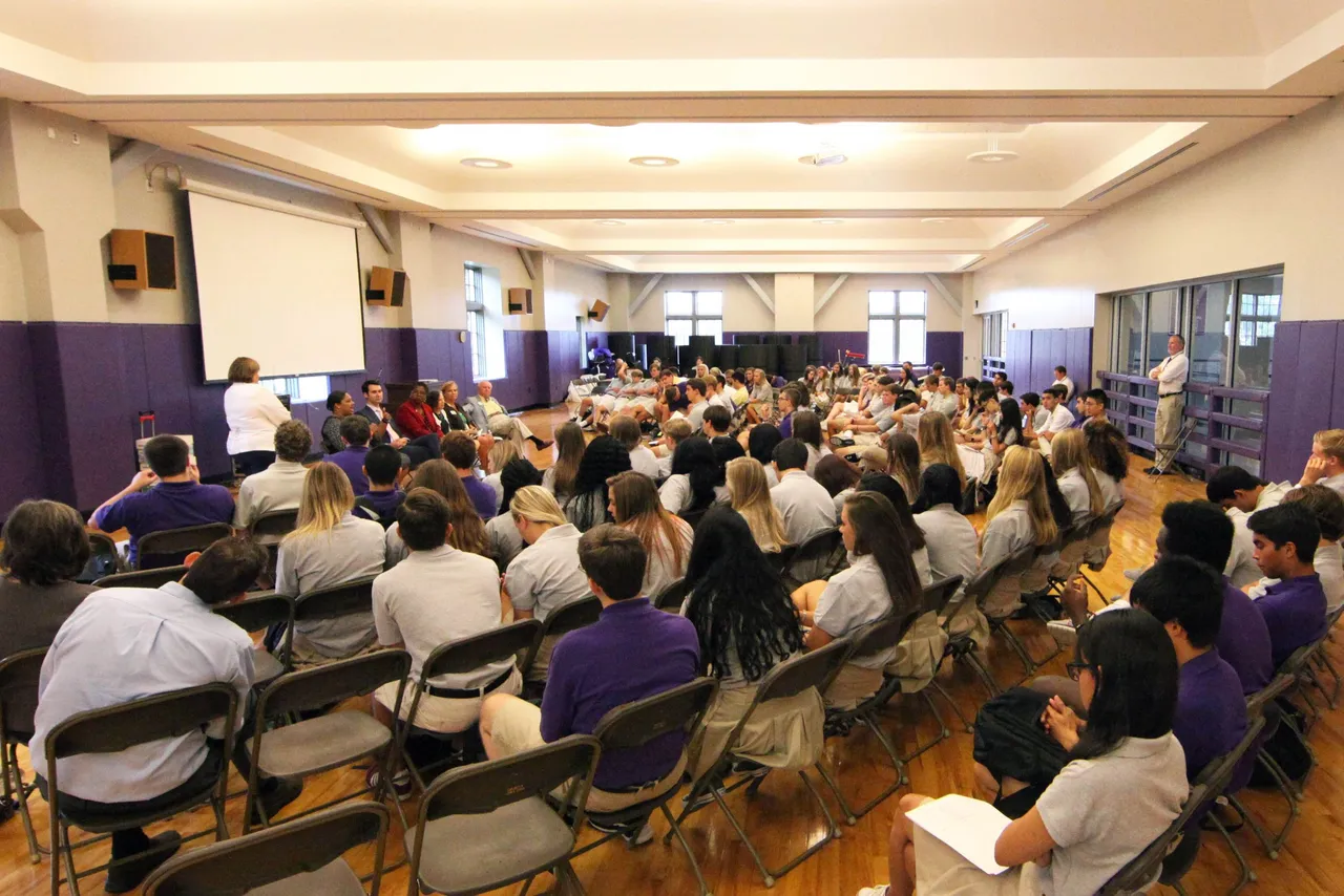 Members of the Class of 2016 hear from a panel of college admissions experts on Monday.
