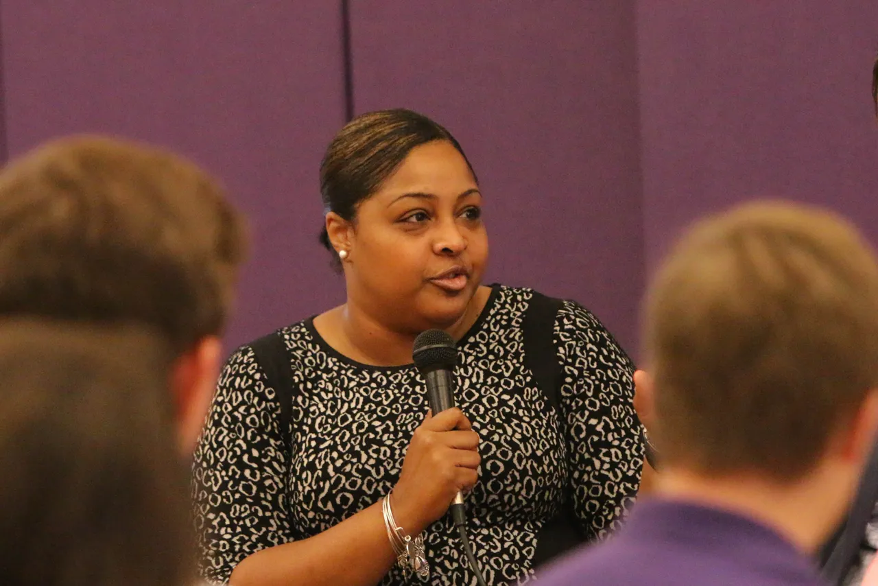 Emory University Assistant Dean of Admissions Brandi Smith answers a question from a Darlington senior at College Boot Camp.