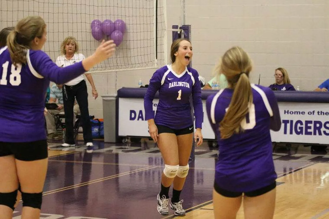 Sophomore Callie Maffett celebrates after the Lady Tigers clinch a 25-13, 25-15 victory against Armuchee on Sept. 24, 2015. (Photo credit: Tommy Romanach/RN-T.com)