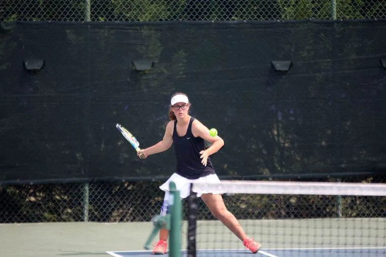 Junior Lisa Van Susteren gets set to return the ball during her No. 1 doubles match against Pace Academy in the Class AA state semifinals Saturday, April 30, 2016, at Darlington School. (Jeremy Stewart/RN-T.com)