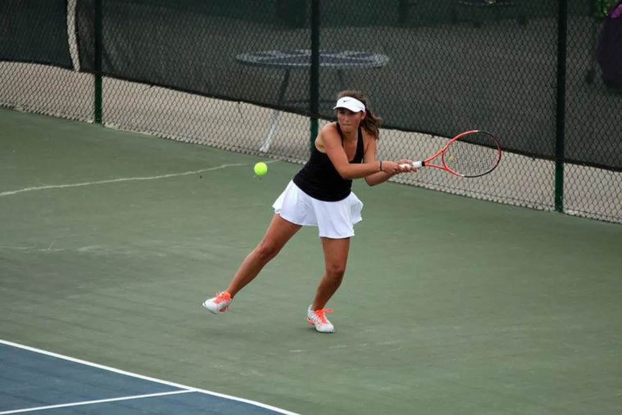 Sophomore Callie Maffett zeroes in on the ball for a return against Pace Academy's Zoe Weitzner during their No. 2 singles match in the Class AA state semifinals Saturday, April 30, 2016, at Darlington School. (Jeremy Stewart/RN-T.com)