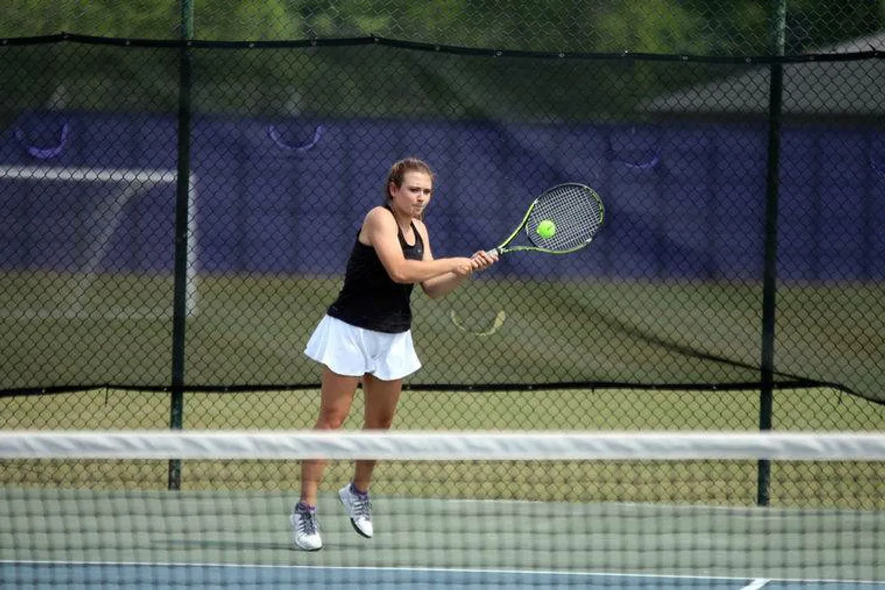 Freshman Lexie Floyd hits the ball during her No. 2 doubles match against Pace Academy in the Class AA state semifinals Saturday, April 30, 2016, at Darlington School. (Jeremy Stewart/RN-T.com)