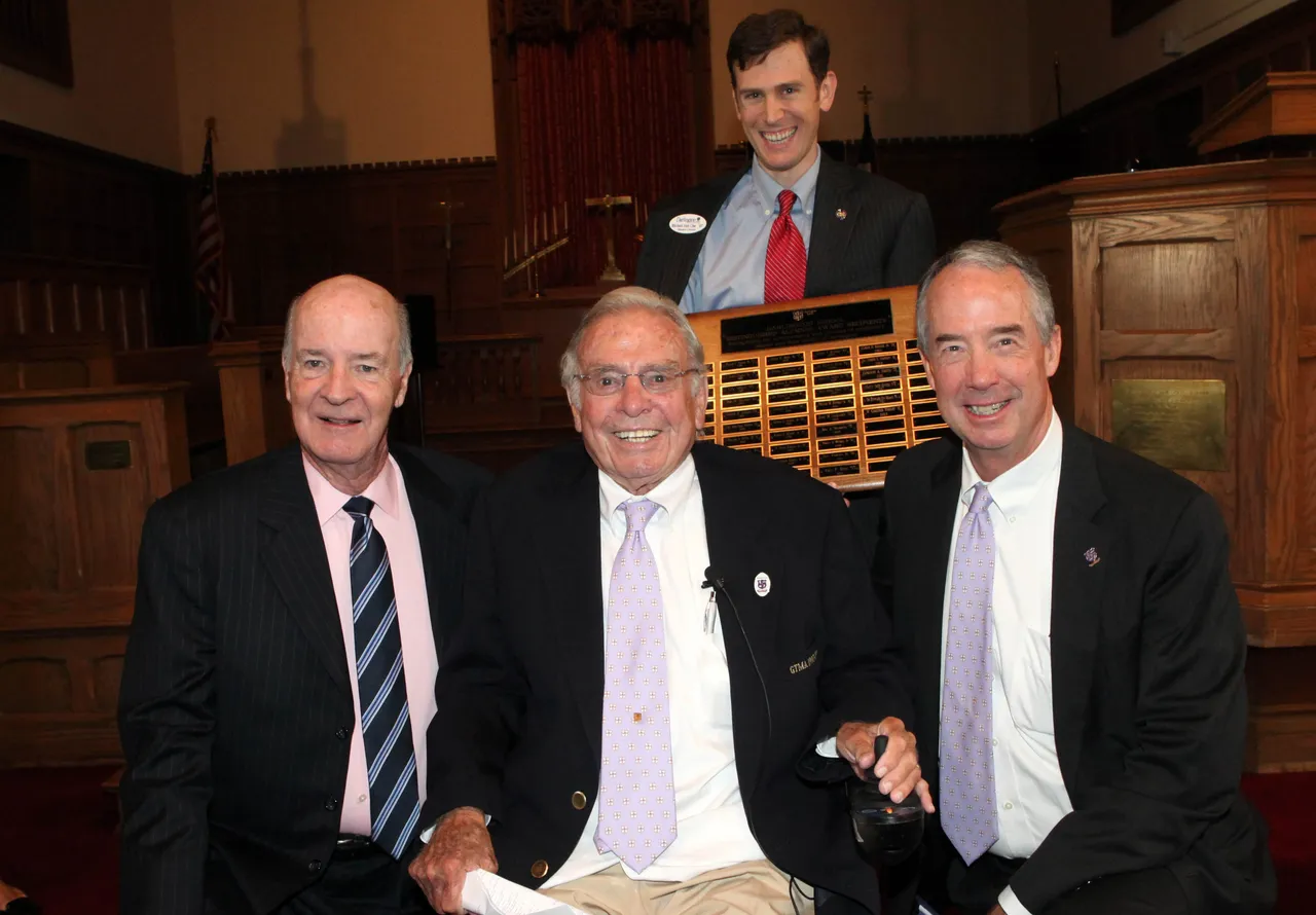Distinguished Alumnus Gardner Wright ('47) pictured with Board Chairman Jere Drummond ('57), Alumni Council President Michael Van Cise ('97) and Headmaster Tom Whitworth.