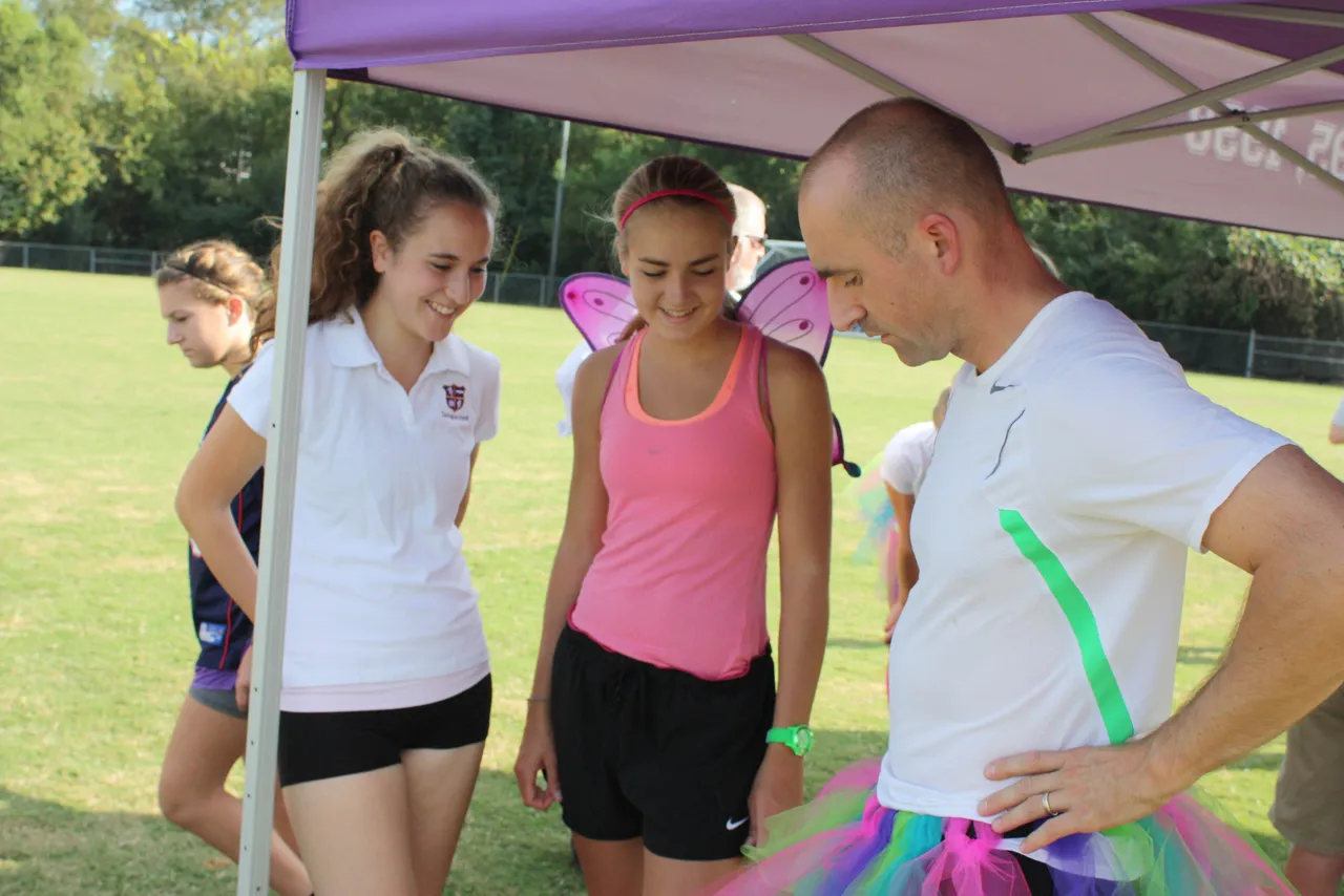 Mr. Malmberg competes in Darlington's annual ekiden, a relay event in which four team members each run two miles.