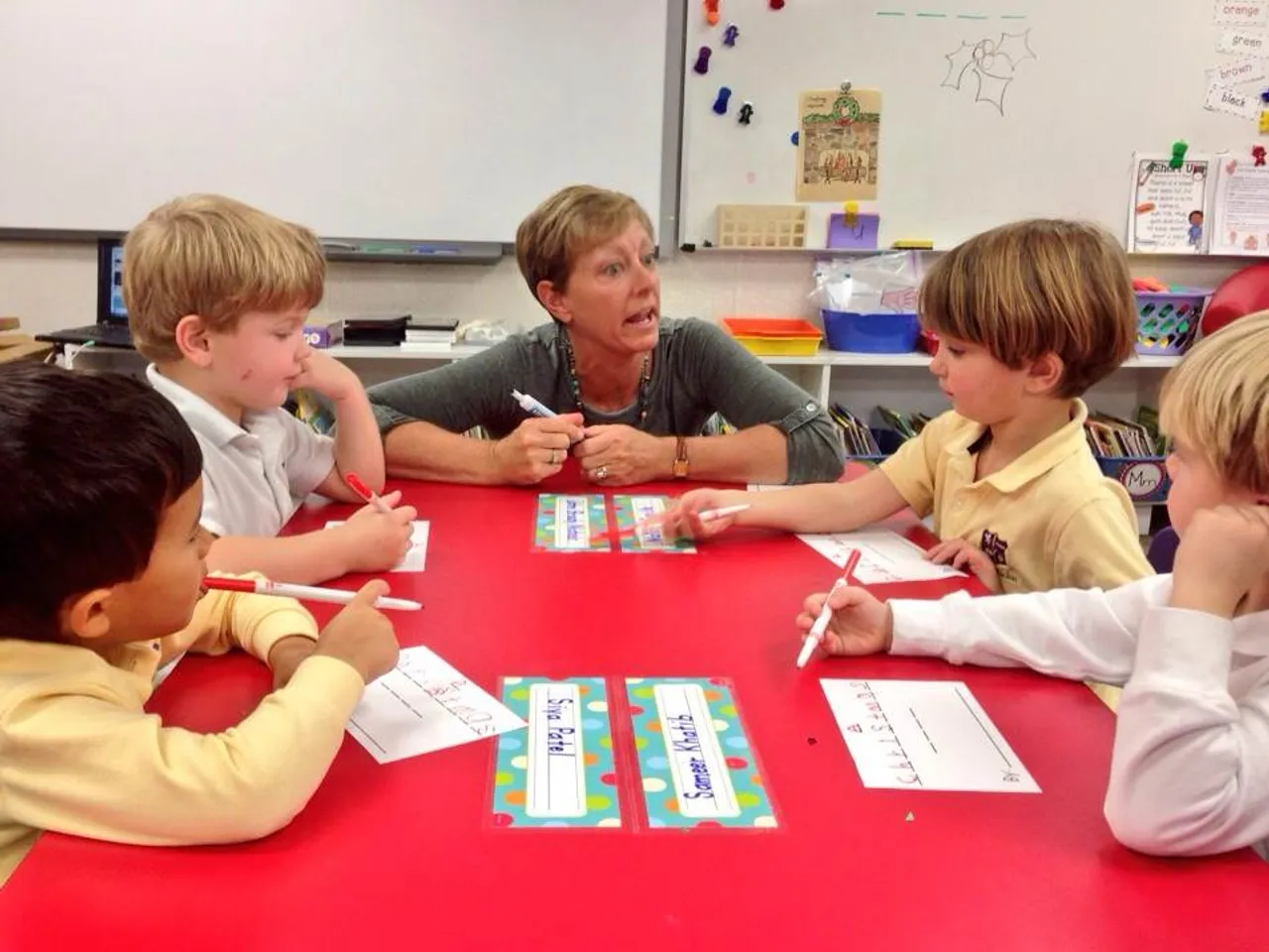 Mrs. Smith chats with her Smith Smarties about an activity for a Christmas book they are working to complete before the break.