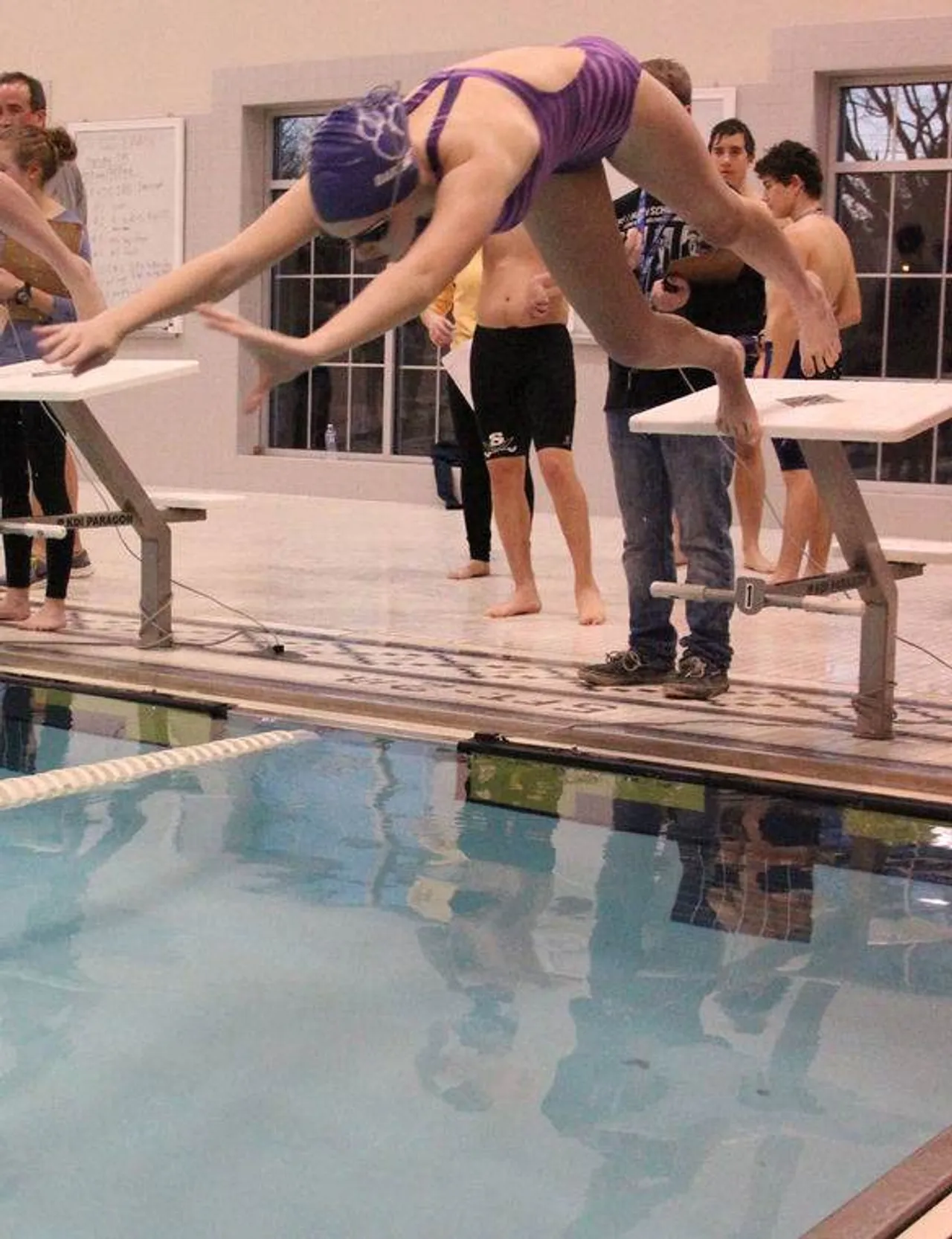 Freshman Maddy Bou dives in for the 50 yard freestyle at Darlington School on Thursday, Jan. 8, 2015. (Photo credit: Sierra Campbell/Rome News-Tribune)
