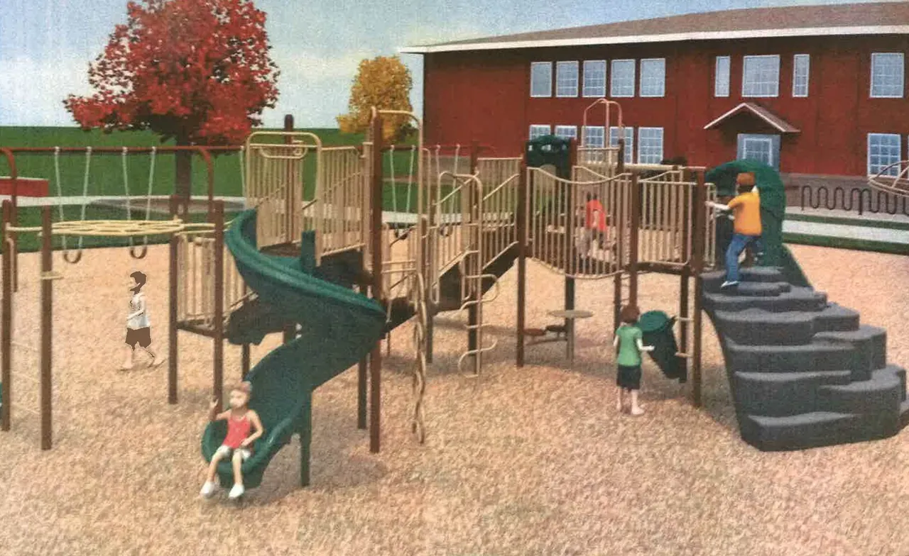 A digital rendering of a proposed playground layout that was presented to the Board of Trustees, One School group, and Tiger Pride