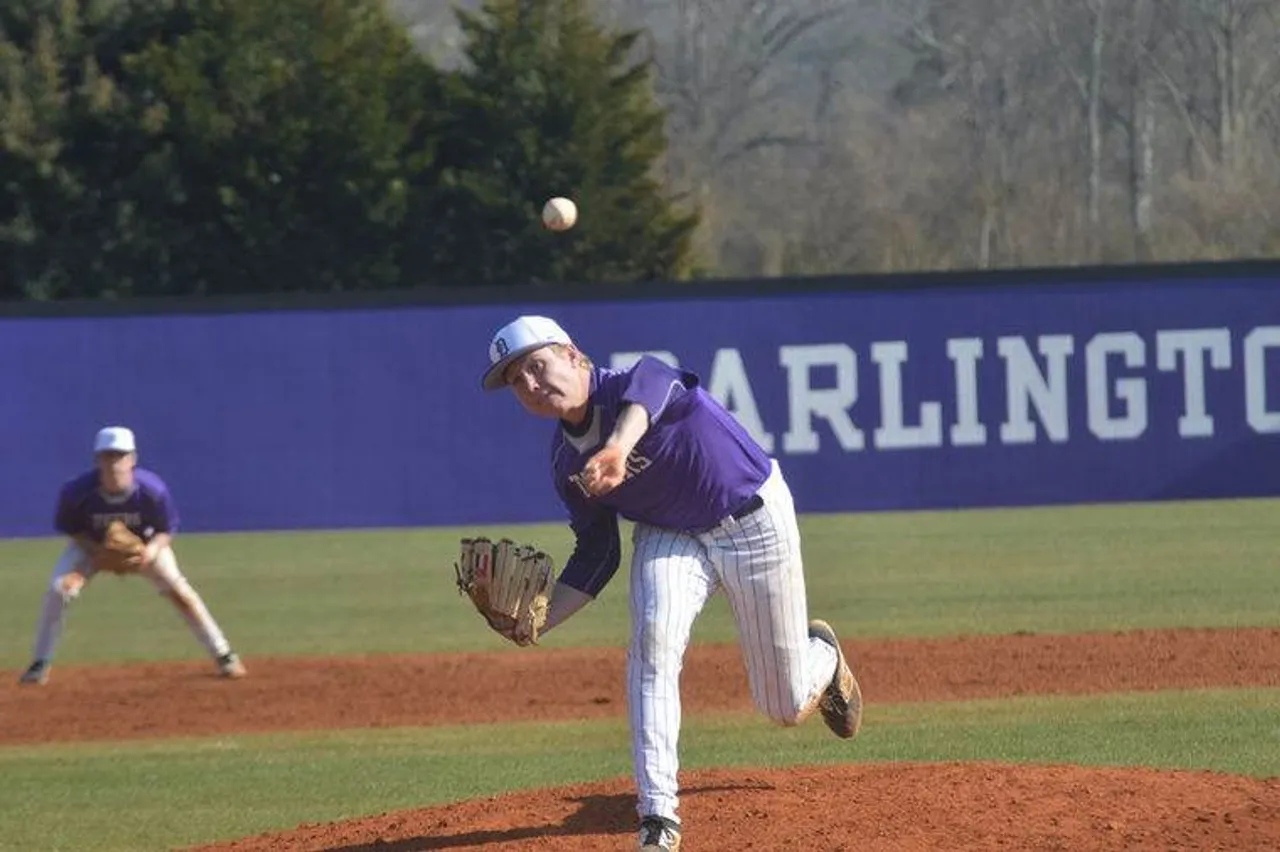 Mike Sands pitches Saturday during the Tigers’ 5-2 win over Prince Avenue Christian. He also hit the game-winning RBI in Darlington’s 3-2 win over Sonoraville in the second game. (Photo credit: Tyler Greenawalt / RN-T)