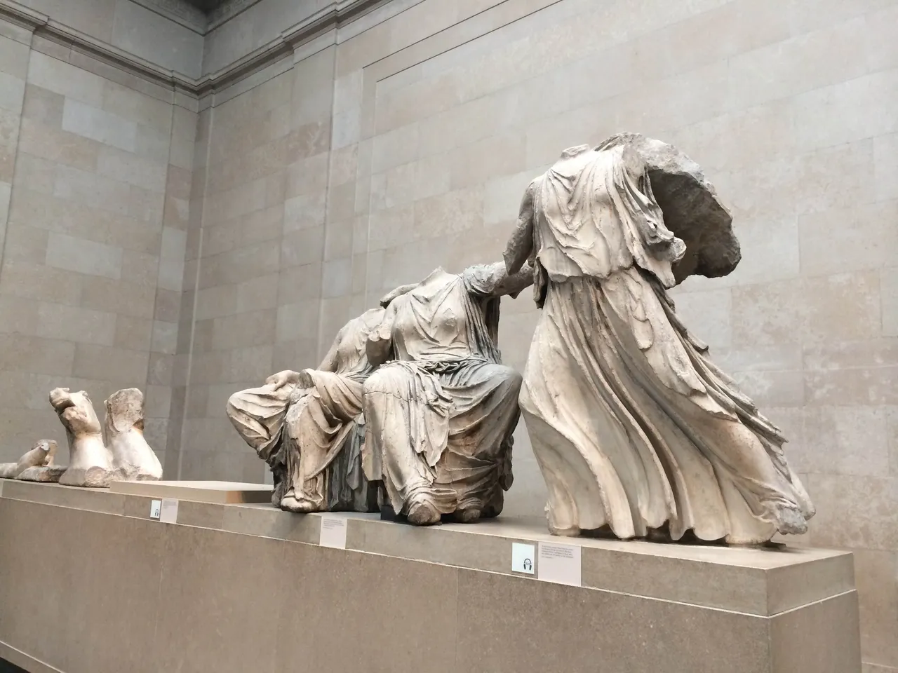 Goddesses reacting to the birth of Athena.  From the pediment of the Parthenon in Athens.