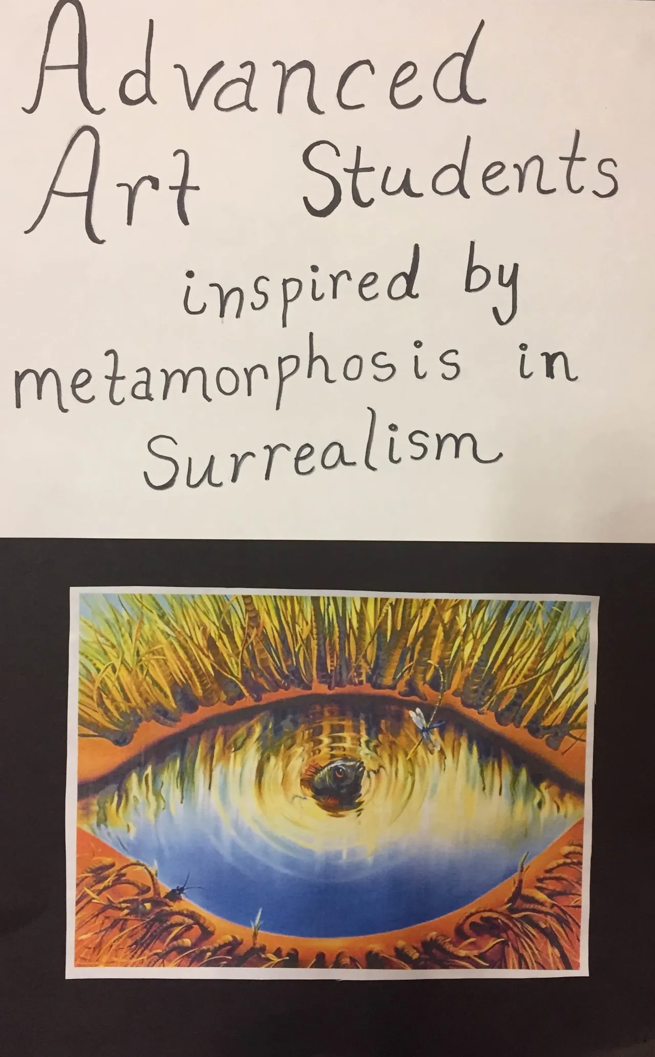Art Enrichment did a series of 3-4 drawings of an object morphing into another object.  They also made Fall/Surreal themed linoleum prints that were printed on canvas bags.