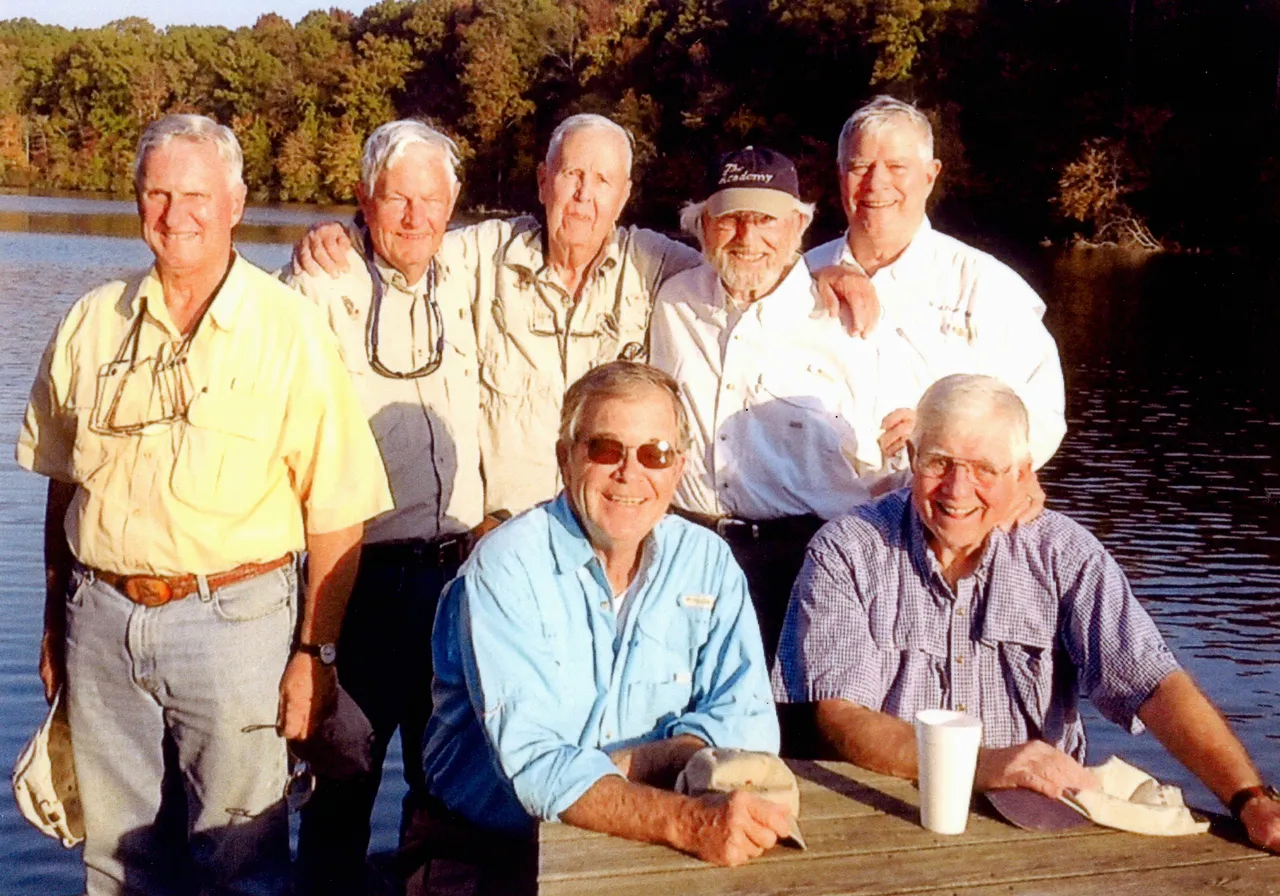 Recent picture of the Fisherman’s Academy.   Front row: Billy Payne, Drew Ferguson Back row: Peter Candler, Roy Lichlyter, Pete Gilbert (‘57), Jimmy Brown, Bill Dukes
