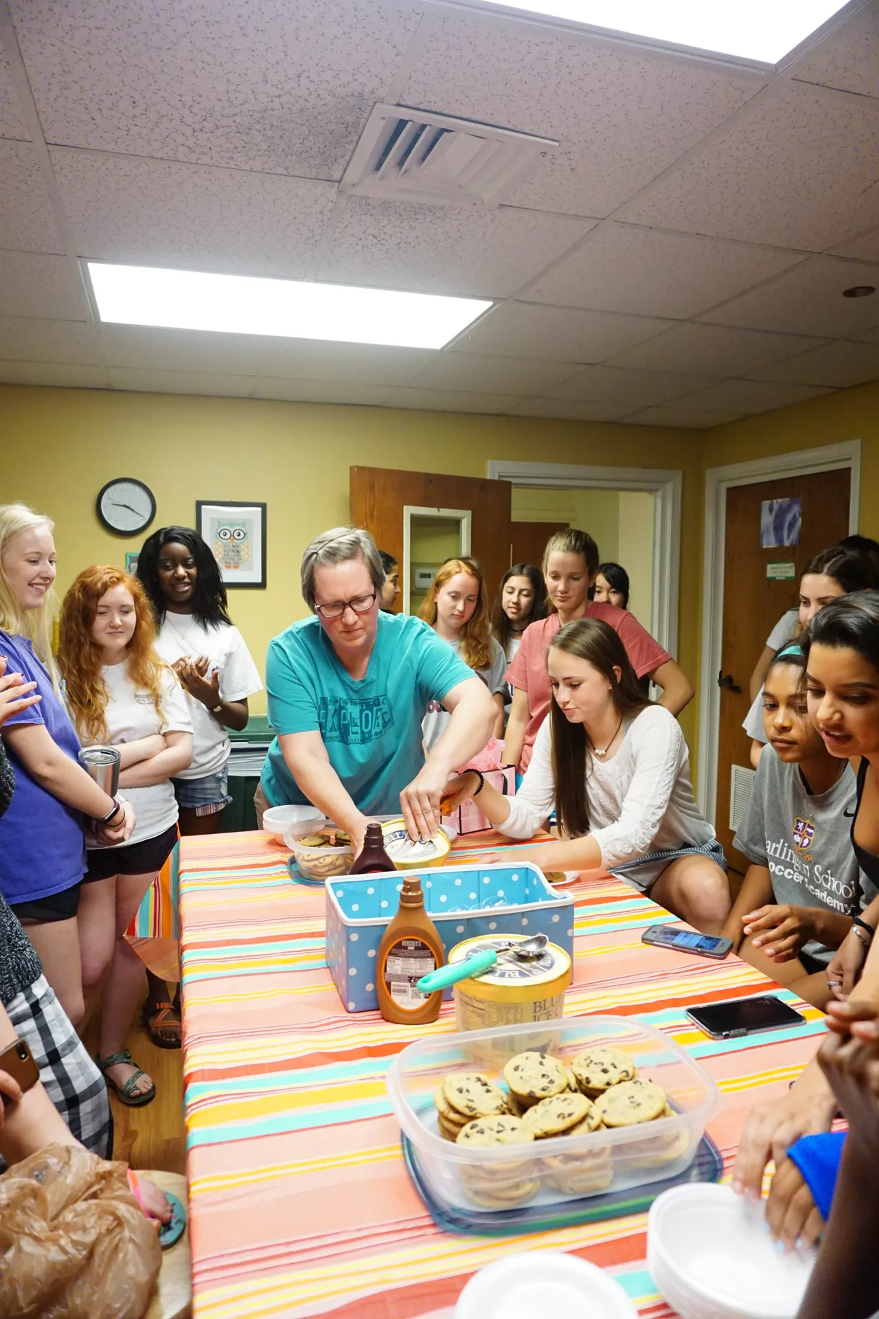 Head of House Jill Babb hosts a birthday celebration in Cooper House, the first-year girls' house.